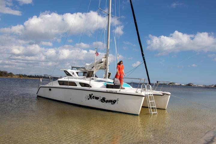 a small boat in a large body of water